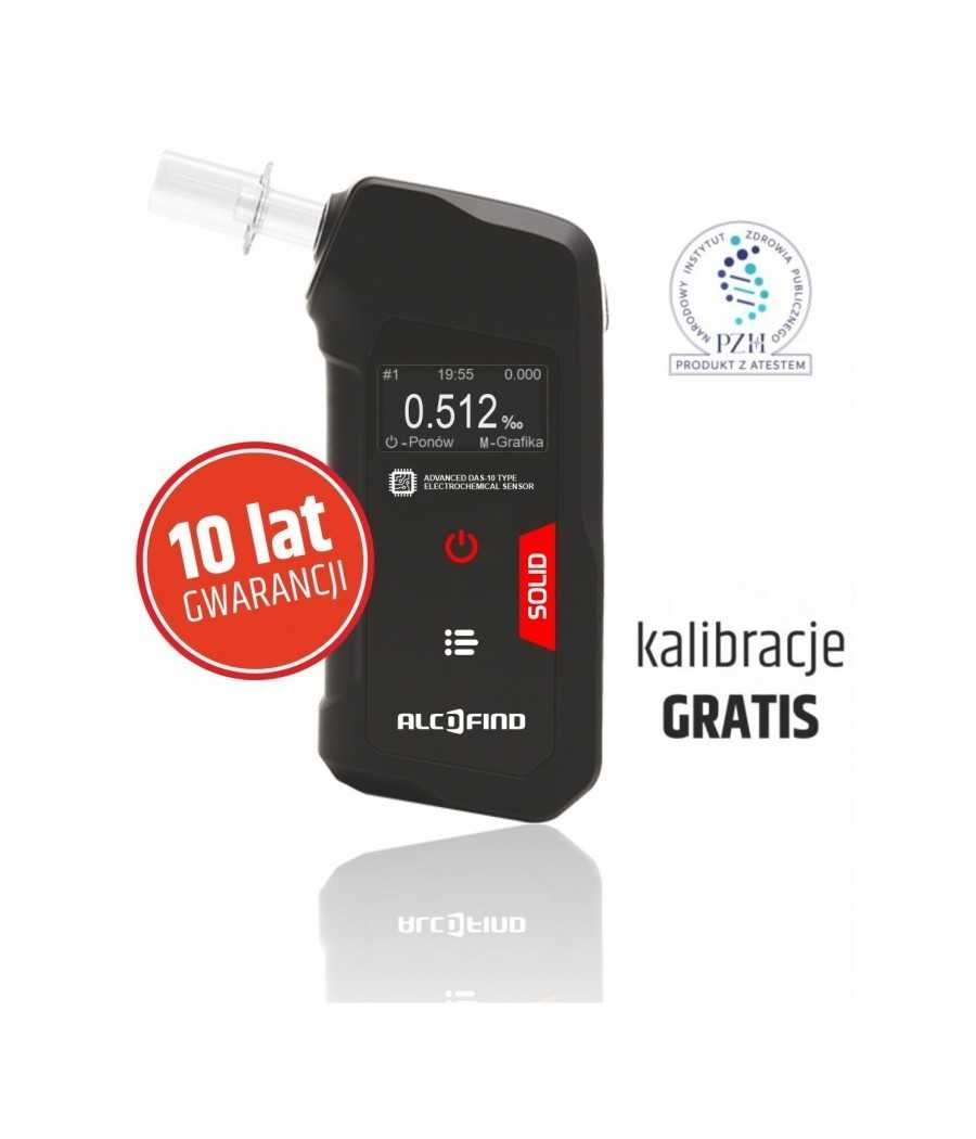 Alkomat AlcoFind SOLID (Kalibracja: Kalibracja 12 miesięcy bez limitu - Dodatkowe ustniki: 50 ustników)